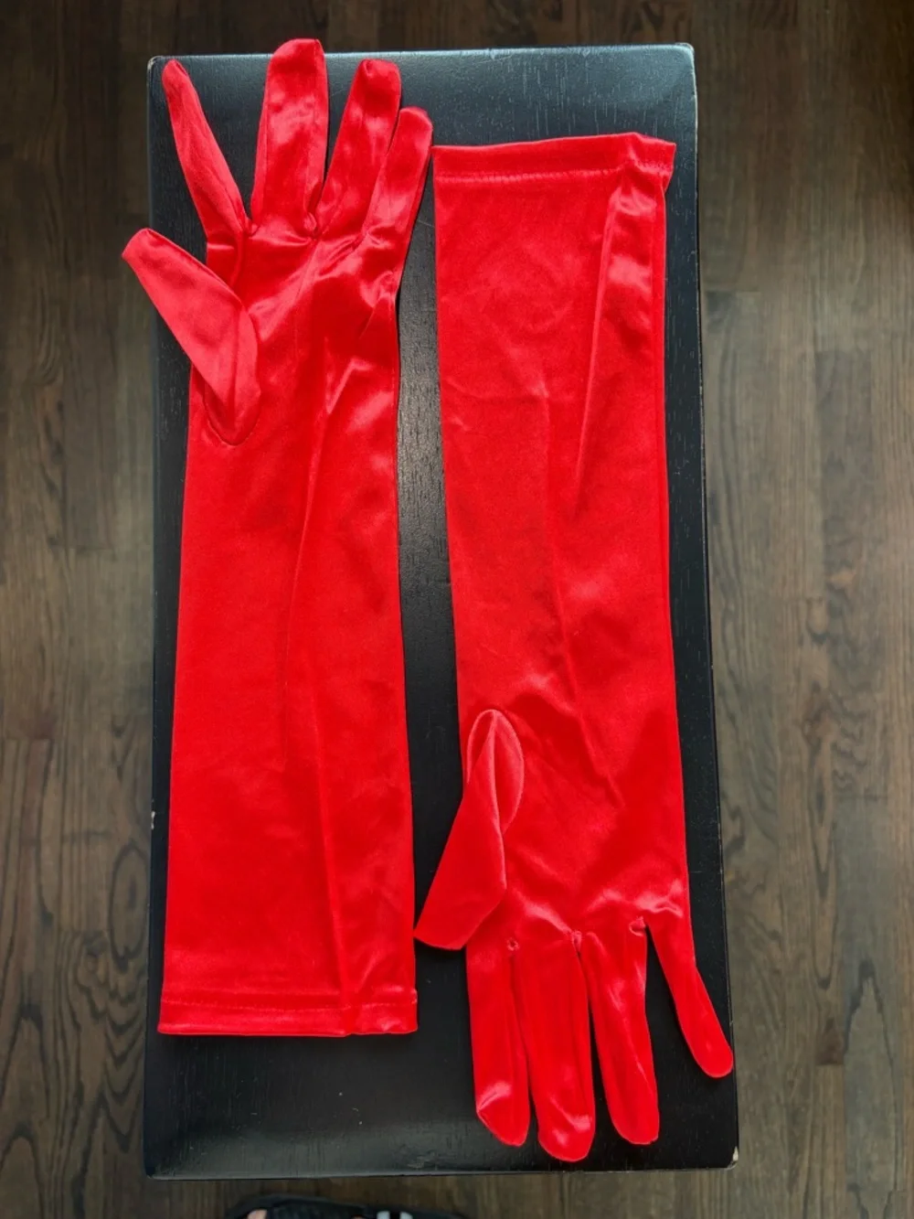 RED SATIN GLOVES | mid-length below elbow | Women’s Size Medium